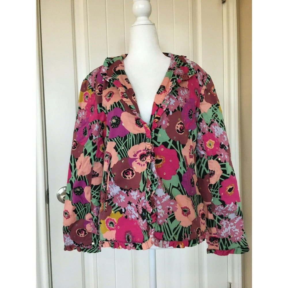 Redd Jeans Jacket Coat Purple Floral Ruffles Sz:8